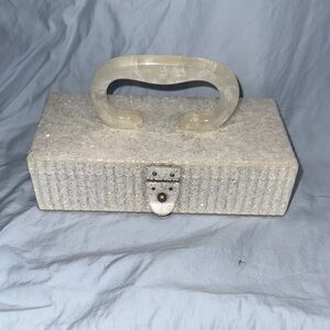 Elegant Beige Handbag with Lucite Handle
